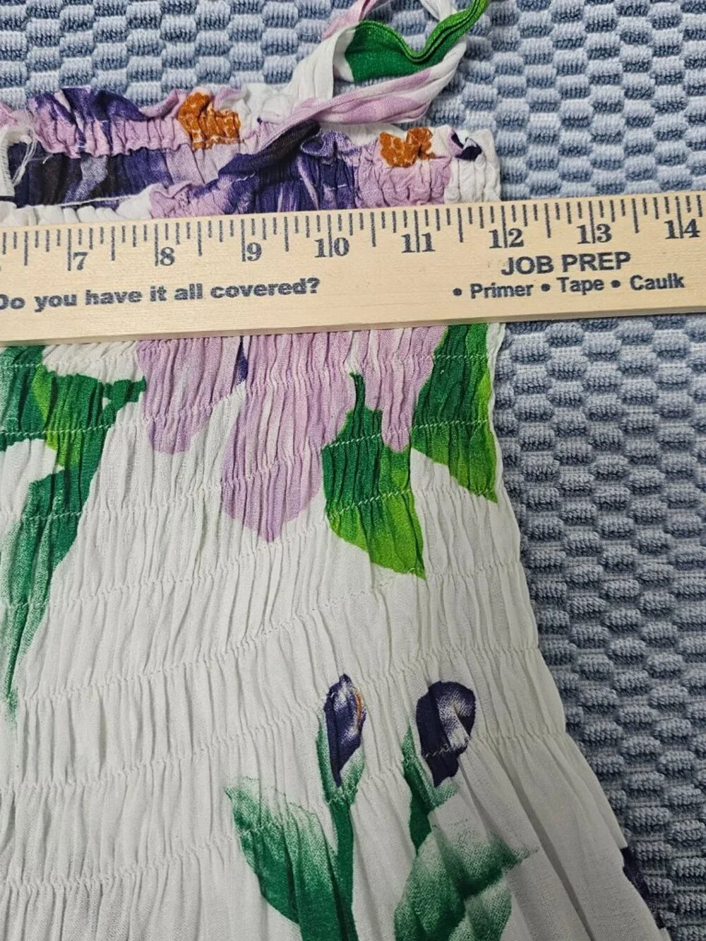Unbranded Floral White Purple Smoched Elastic Tie Shoulder Strap Dress - Size S - Picture 4 of 5
